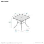 Dimension drawing square mesh table 90x90