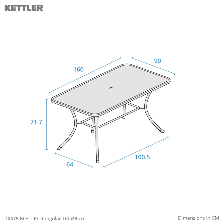 Dimension drawing mesh 160x90 table