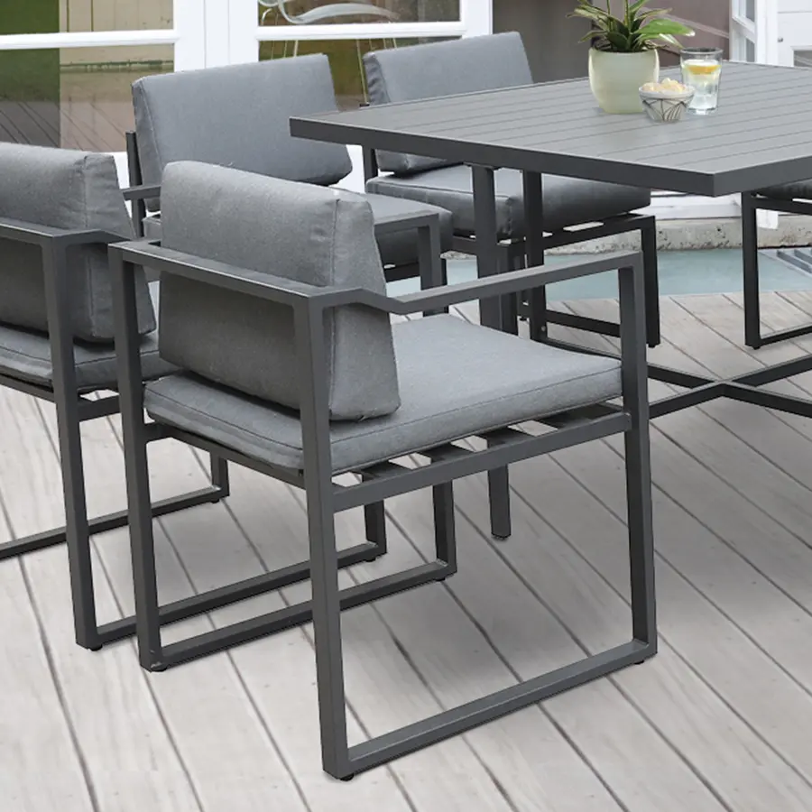 Versa 8 seat dining set on garden decking close view of chairs