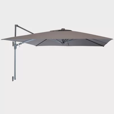 Wall mounted parasol in taupe erect on white background