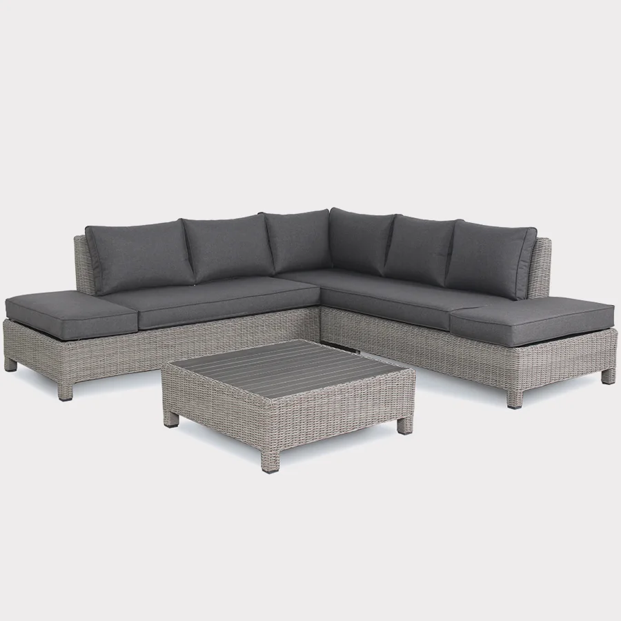 Palma Low lounge set in white wash with taupe cushions
