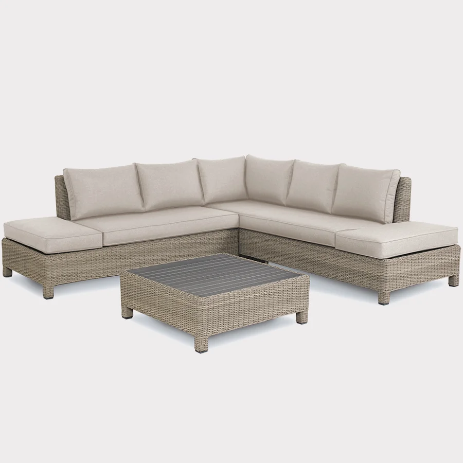 Palma low lounge corner set in oyster with stone cushions