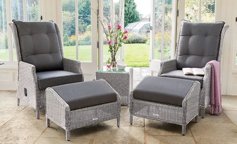 Palma classic recliners with footstools in a conservatory