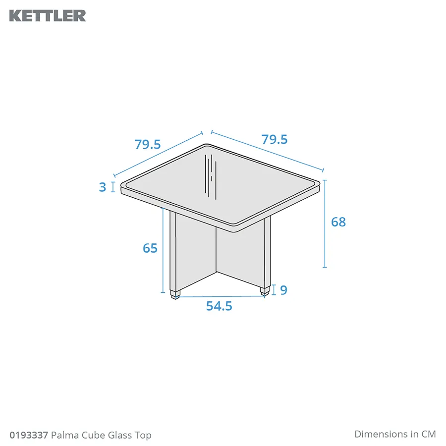 dimension drawing palma cube glass top table