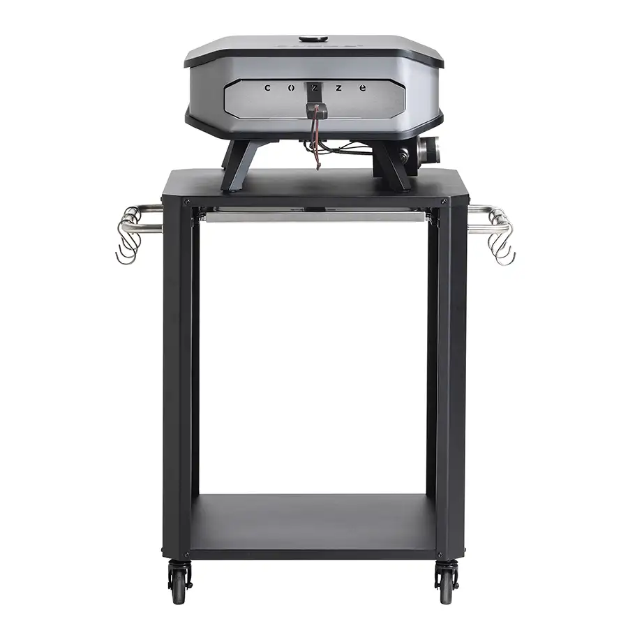 Cozze pizza oven table with wheels with pizza oven on top