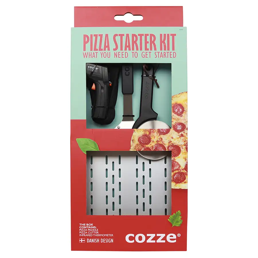 Cozze pizza wheel and thermometer gift set in packaging