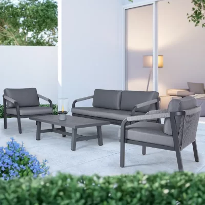 Corus 4 seat lounge set on a modern grey marble patio