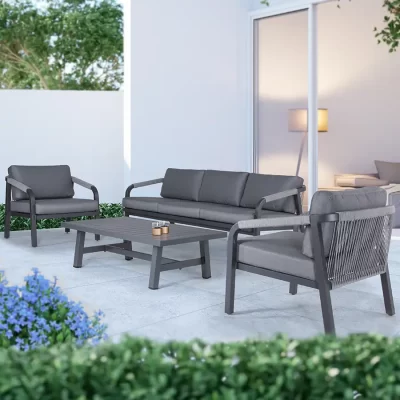Corus 5 seat lounge set on a modern grey marble patio
