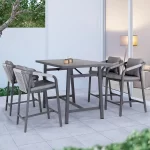 Corus Rope 4 seat high dining set on a grey granite garden patio