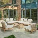Denver lounge set with two armchairs, 2 seat sofa and 3 seat sofa on a modern garden terrace in the sunshine