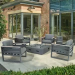 4 x elba Grande armchairs with firepit table on a modern patio garden