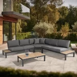 elba signiture low lounge corner set with large corner sofa on a modern garden terrace