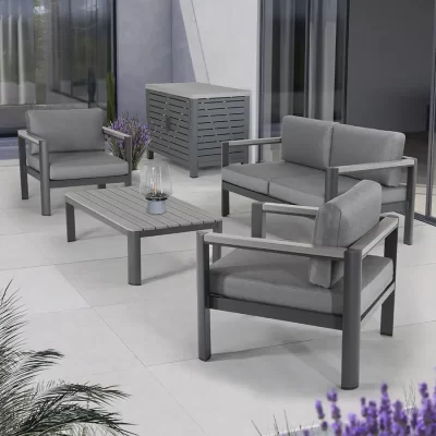Gio 4 seat lounge set on a white marble patio in modern garden setting