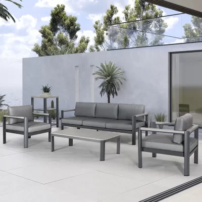 Gio 5 seat lounge set on a white marble patio in modern garden setting