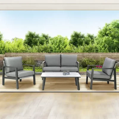 Larno Lounge Set on a garden patio with 2 seat sofa and coffee table