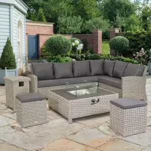 Toledo Corner Set with Low Fire Pit Table and Gas Bottle Storage