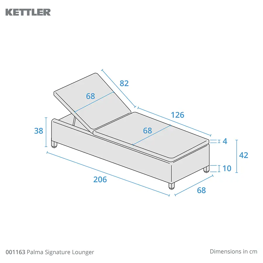 Drawing of Palma Lounger with product dimensions