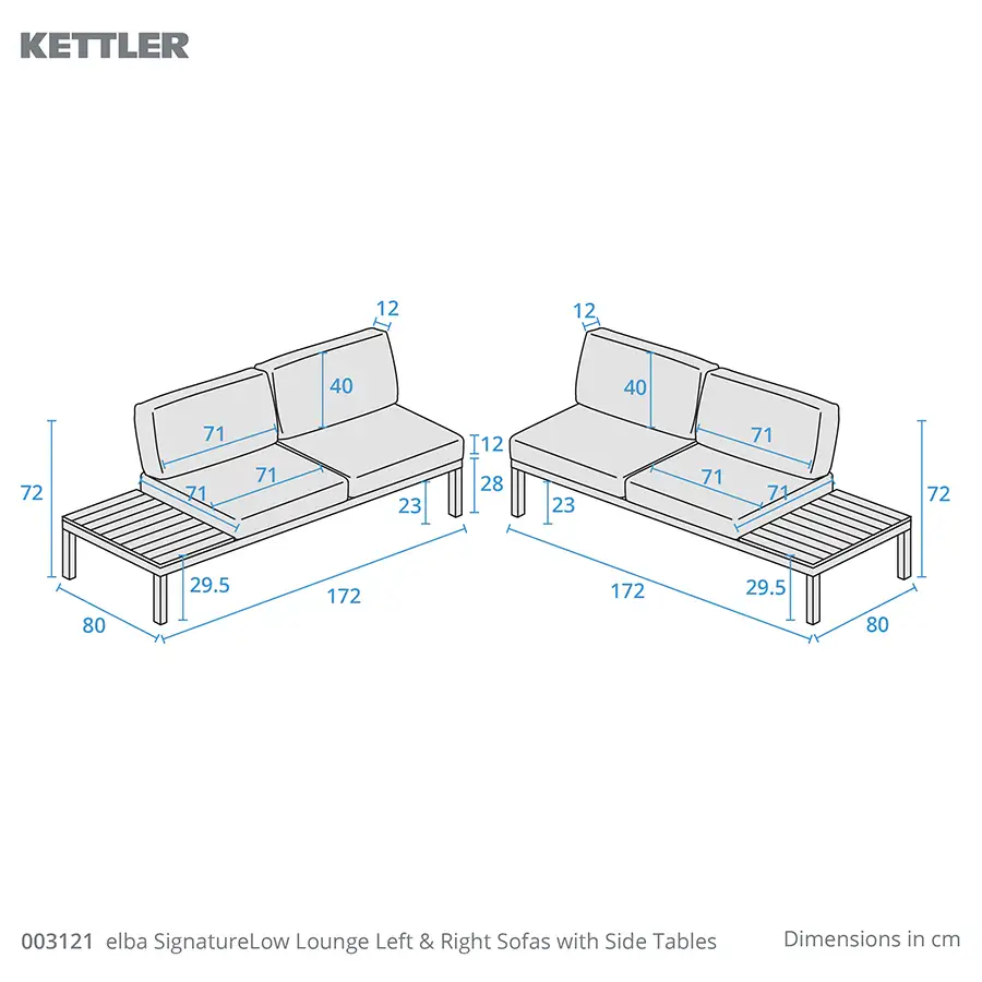 elba Signature low lounge left and right sofas dimension drawings