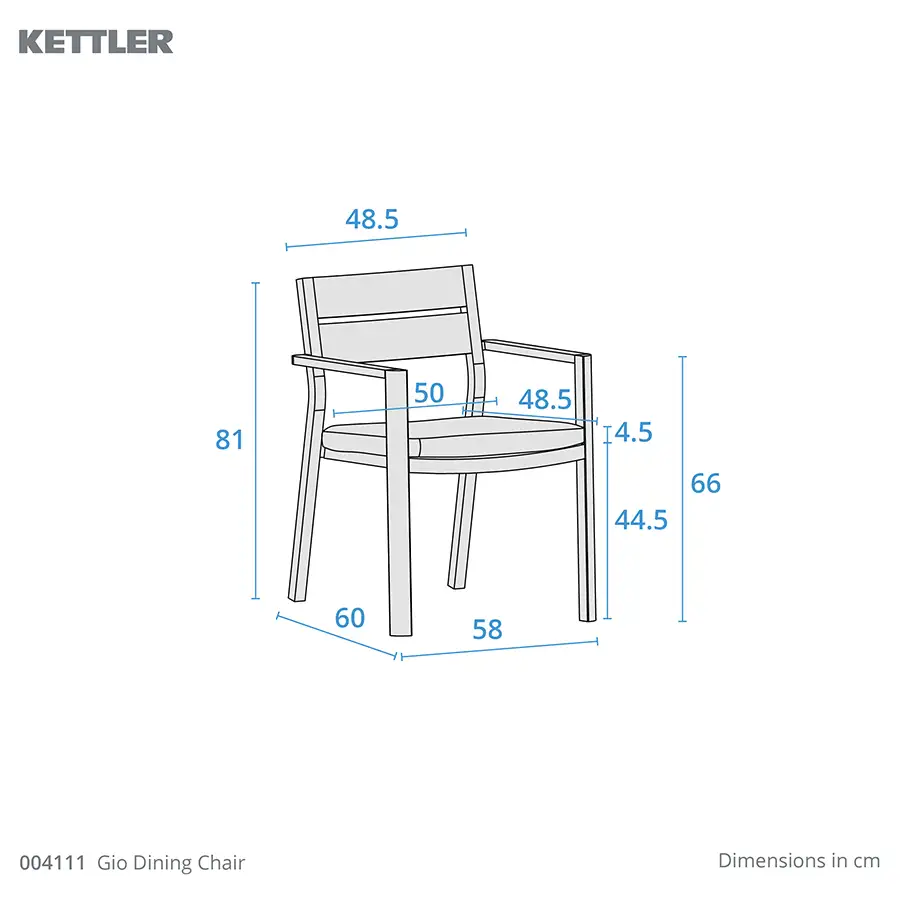 Gio Dining Chair dimension drawing