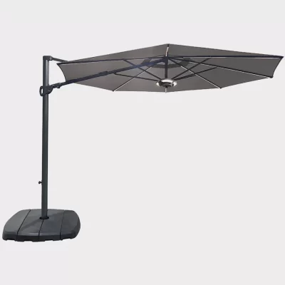 PLD33 - 3.3m free arm parasol with LED wiless speaker and light on a white background