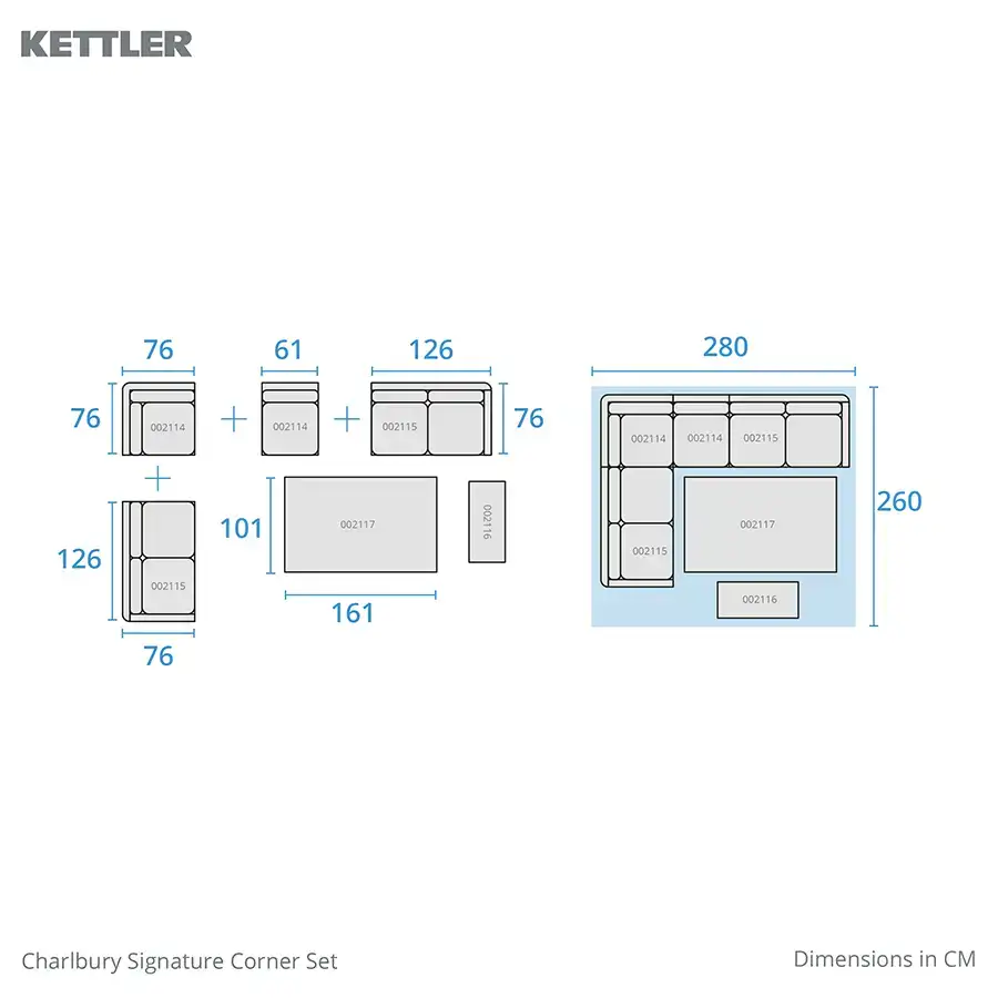 Charlbury Corner Set footprint dimensions