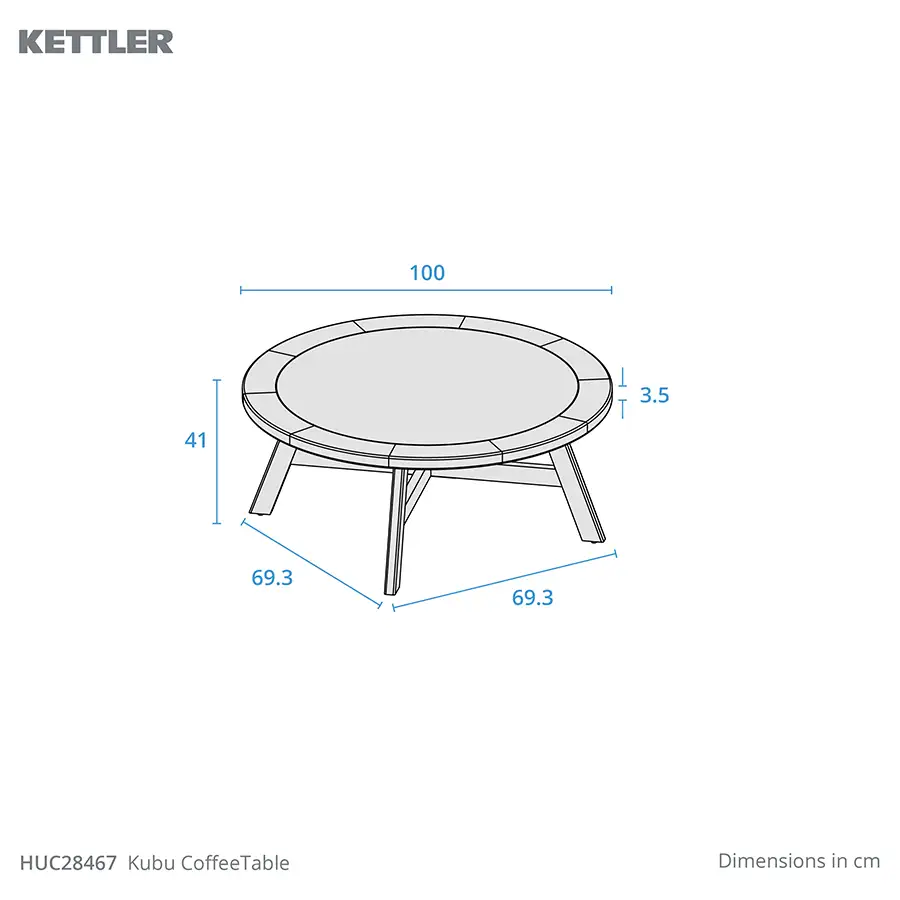 Kubu Coffee Table product dimension drawing