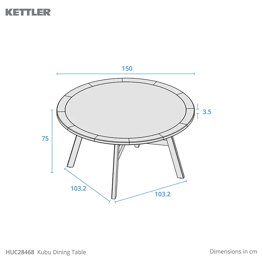 Kubu Dining Table product dimension drawing