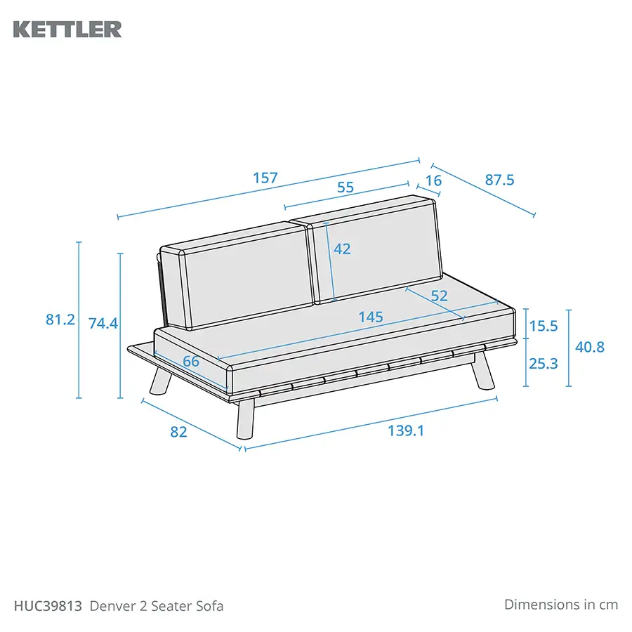 Denver 2 Seater Sofa dimension drawings