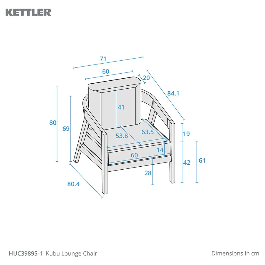 Kubu Lounge Chair product dimension drawing