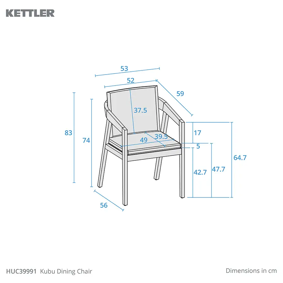 Kubu Dining Chair product dimension drawing