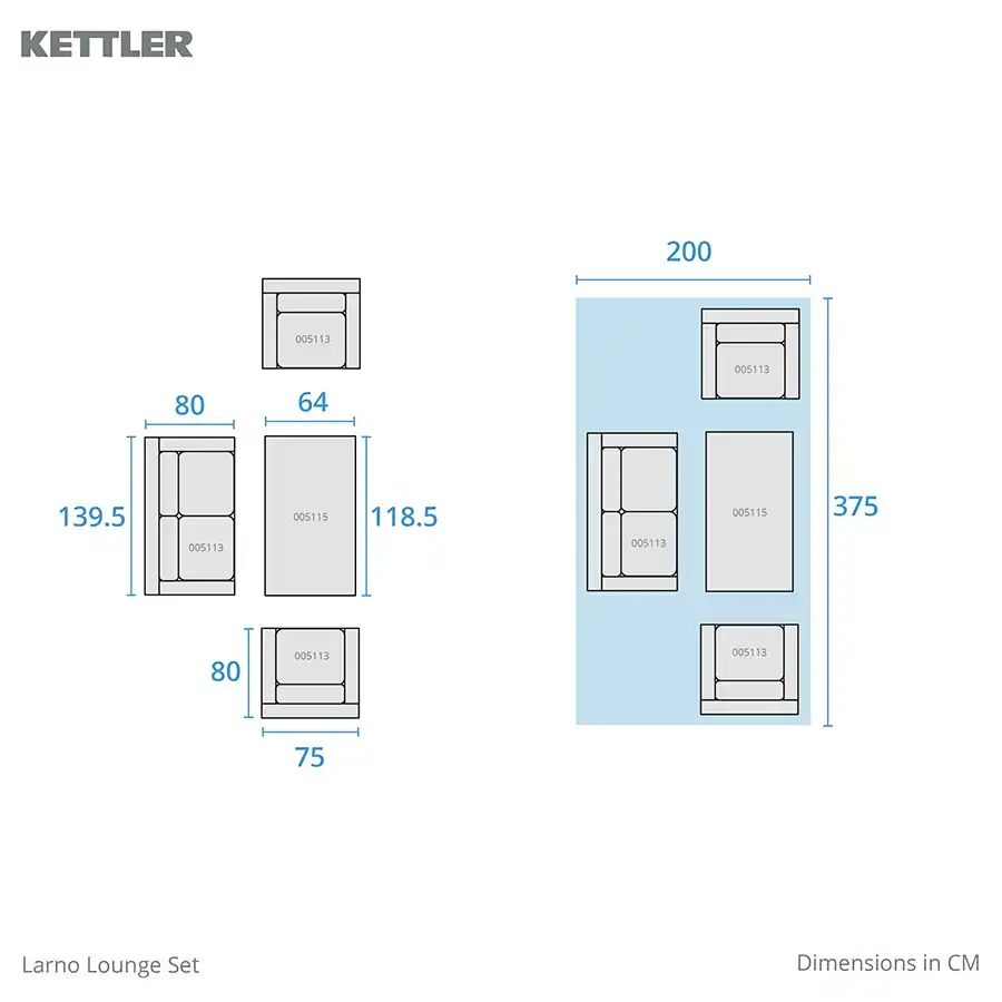 Larno 4 Seat Lounge Set footprint drawing