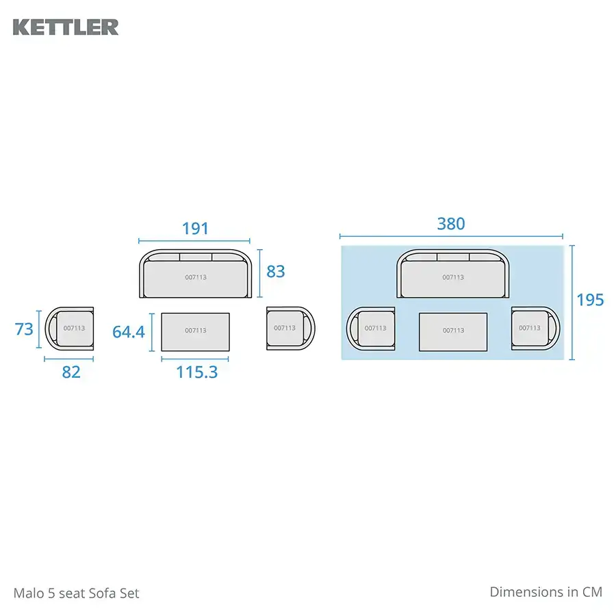 Kettler Malo lounge set footprint dimensions