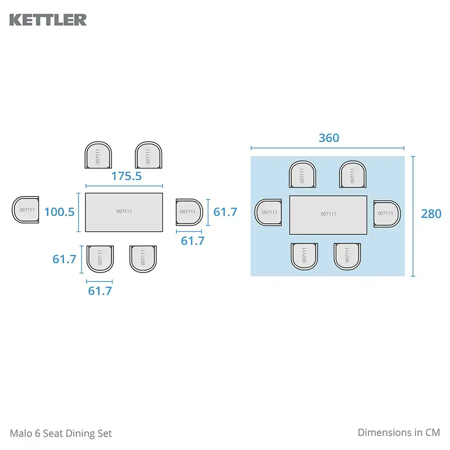 Kettler Malo dining set footprint dimensions