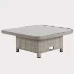 Palma Signature Grande High/Low Table in white wash with glass top in the down position