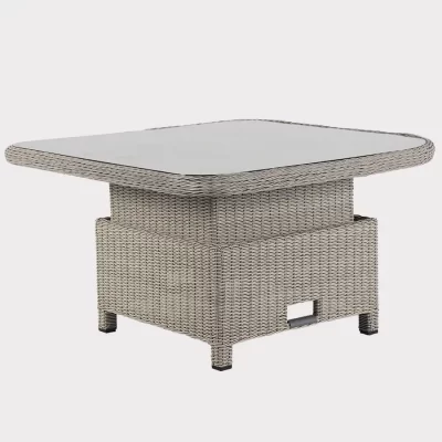 Palma Signature Grande High/Low Table in white wash with glass top in the up position