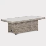 Palma Signature High/Low Table in oyster with glass top in the down position
