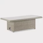 Palma Signature High/Low Table in white wash with glass top in the down position