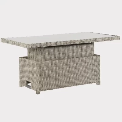 Palma Signature High/Low Table in white wash with glass top in the up position