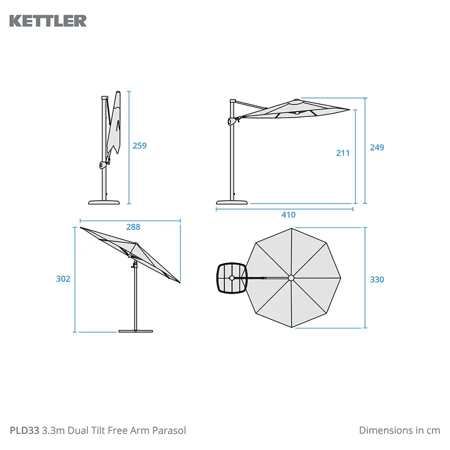 Kettler PLD33 parasol dimension drawings