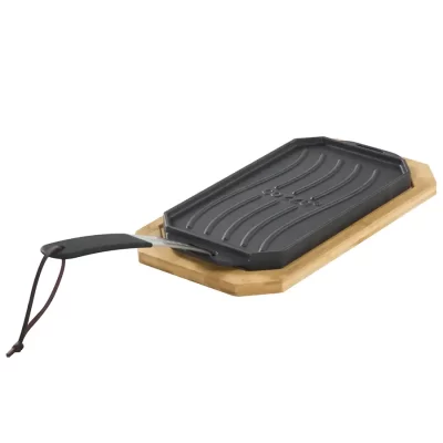 Cozze Reversible Cast Iron Pan with Wooden Tray 165 x 330 mm