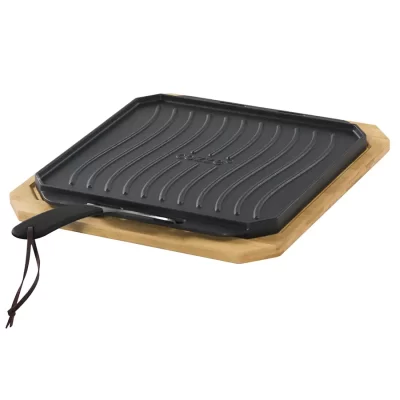 Cozze Reversible Cast Iron Pan with Bamboo Tray 330 x 330 mm