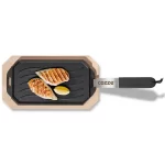 View from above of Cozze Reversible Cast Iron Pan with Wooden Tray 165 x 330 mm