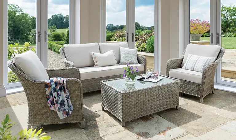 Kettler Charlbury lounge furniture set in a conservatroy