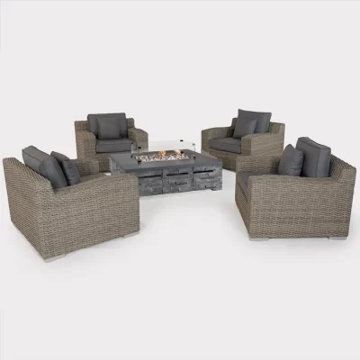 4 x Palma luxe lounge chairs in rattan with kalos gas stone firepit